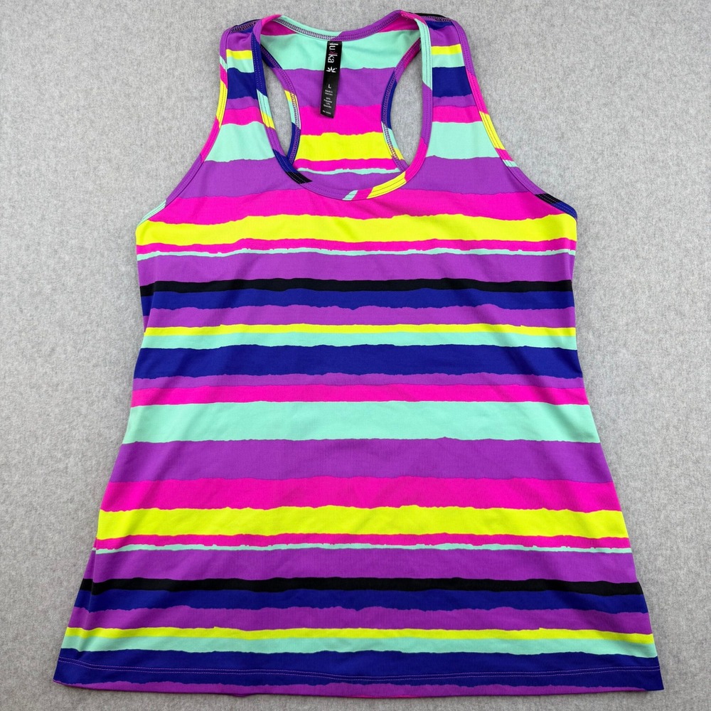 Lukka Womens Racerback Active Tank Top Multi Color Striped Performance Shirt L